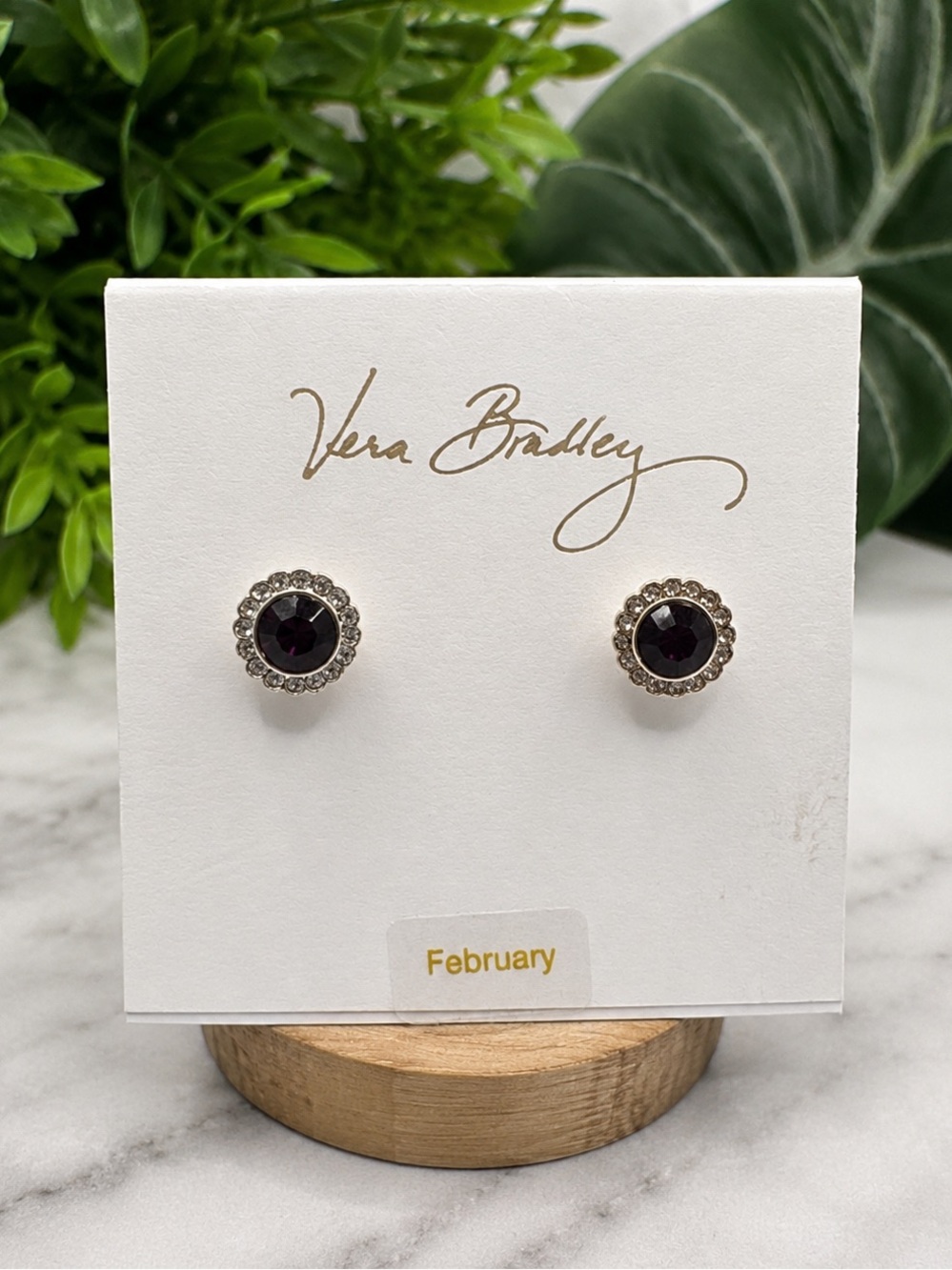 Vera Bradley February Purple Crystal Halo Stud Earrings Silver Tone (BR 1010/3)